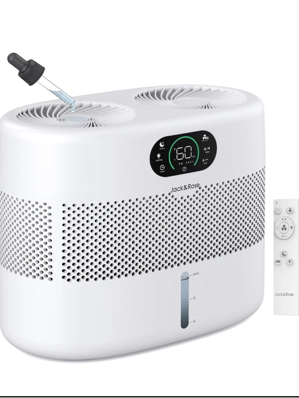 Jack & Rose White Dual Fan Humidifier with Remote